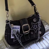 スターデニム脇の下バッグ新しいファッショントレンドニッチデザイン三日月バッグキャンバスハンドバッグチェーンバッグ