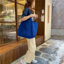 日本と韓国のシンプルで新鮮なチェック柄両面ショルダーバッグ学生女性カジュアル大容量兼用布バッグ