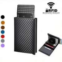 カーボンファイバー RFID 盗難防止ブラシ自動ポップアップカードホルダー超薄型クレジットカードメタルカードホルダーメンズマルチカードスロット財布