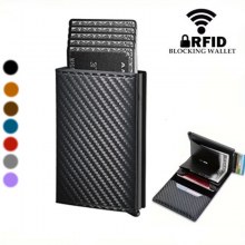 カーボンファイバー RFID 盗難防止ブラシ自動ポップアップカードホルダー超薄型クレジットカードメタルカードホルダーメンズマルチカードスロット財布