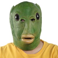 グリーンマスターマスクグリーンフィッシュモンスターマスクDouyin同じ爆発グリーンレザーフィッシュヘッドモンスターアニマルラテックスヘッドカバー
