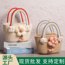 虹織りバッグ、綿ロープ、レディースバッグ、学生ハンドバッグ、結婚式ハンドバッグ、ギフトバッグ、ビーチバッグ