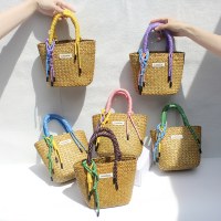 ストローハンドバッグ、ナイロン織物ハンドロープ、野菜かごバッグ、カラフルな装飾ロープ、手作りバッグ、ビーチバッグ