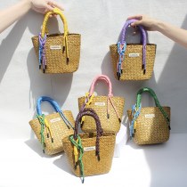 ストローハンドバッグ、ナイロン織物ハンドロープ、野菜かごバッグ、カラフルな装飾ロープ、手作りバッグ、ビーチバッグ