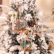 クリエイティブな新しいクリスマスツリー立体中空ヘラジカペンダントクリスマスカラフルな木製ラウンド吊り飾りの6点セット
