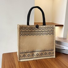 2024 韓国版の大容量オープントップガールズファッションショルダーショッピングバッグ新しいレディースバッグ通勤リネンハンドバッグ