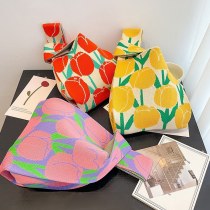 おしゃれでシンプルな小さなスクエアバッグ大容量ニットバッグ レディース ハンドバッグニッチ手持ちトートバッグ収納バッグ