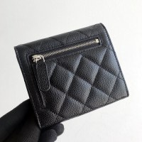 クラシックな菱形スタイルのレディース三つ折り財布カードホルダーキャビア本革フリップ名刺クレジットカードホルダー