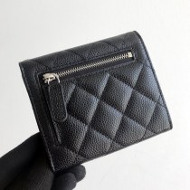 クラシックな菱形スタイルのレディース三つ折り 財布 カードホルダーキャビア本革フリップ名刺クレジットカードホルダー