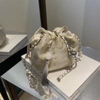新しい中国風のチェーンバッグ女性のための 2024 新しい夏ニッチクロスボディバッグバタフライプリントプリーツバケットバッグ