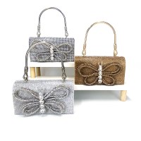 新しいイブニングバッグ ドレスバッグ バタフライ シャイニー ダイヤモンド スモールスクエアバッグ チェーンバッグ クラッチバッグ パーティーバッグ