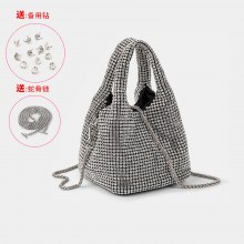 ベストダイヤモンドバッグレディースバッグ 2024 夏の新ファッションダイヤモンドバケツ型シルバーディナーバッグ Shiling 荷物バッグ