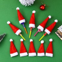 クリスマス装飾ミニサンタ帽子ワインボトル帽子小さな帽子クリスマス帽子ナイフとフォークセットクリスマスパーティーの装飾アクセサリー