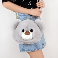 女性用ぬいぐるみクマの頭クロスボディバッグ、かわいい小さなバッグ、日本の毛皮のようなロリータクマバッグ