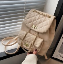 女性用スクールバッグ、春の大学生バックパック、大容量バッグ、新しいトレンディな菱形チェーン、軽量旅行バックパック