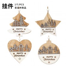 新製品クリスマス装飾二層白継ぎ木製吊り下げクリスマスツリーペンダント
