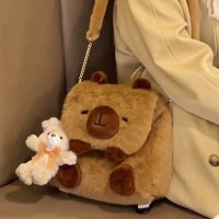 かわいい漫画カピバラぬいぐるみバックパック新しい多機能学生多用途小型バックパックメッセンジャーバッグ女性のための