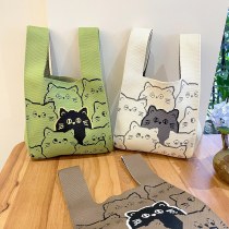 女性用バッグ韓国スタイルニッチデザイン女の子のニットショルダーハンドバッグハンドバッグ多用途かわいい猫織りバッグ