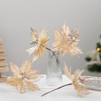 クリスマスフラワー 20 センチメートル工芸品手作りベルベットシャンパンカラークリスマスツリー装飾花挿し木