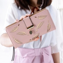 韓国のファッションの新しいスタイルの女性の長い二つ折り中空葉財布財布クラッチバッグ携帯電話バッグカードバッグ