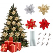 クリスマス装飾ゴールドピンクの花クリスマスツリーアクセサリー 15 センチメートルゴールドとシルバー赤中空クリスマスフラワー