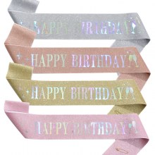 ヨーロッパとアメリカの新しいファッション HAPPY BIRTHDAY リボン儀式用ベルトグリッター布ブロンズショルダーストラップ誕生日ドレス