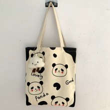女性用パンダキャンバスバッグ、夏、文学、かわいい、日本と韓国、大容量、授業や仕事用の学生バッグ、レディースバッグ