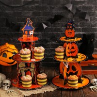 ハロウィン カボチャ多層ケーキ スタンド デコレーション 3D 紙ケーキトレイ パーティー クリスマス デザート テーブル