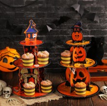 ハロウィン カボチャ多層ケーキ スタンド デコレーション 3D 紙ケーキトレイ パーティー クリスマス デザート テーブル