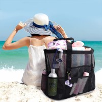 ビーチバッグ シーサイドトラベル メッシュビーチバッグ 大容量 タオルスリッパ メッシュ収納バッグ