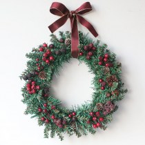 クリスマス籐リング泡赤い果実 PE 葉の装飾ガーランド天然松ぼっくりクリスマスドア吊り装飾