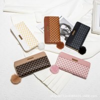 レディース ロング ダブルレイヤー カラーブロック ウォレット、新しいパーソナライズされたポンポン マルチカード スロット クラッチ