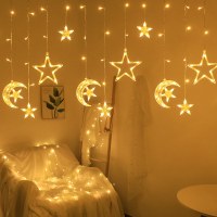 LED スター付属月保持星色ライトカーテンライトガーリーハート寝室の装飾部屋のバルコニー出窓の配置