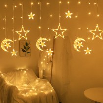 LED スター付属月保持星色ライトカーテンライトガーリーハート寝室の装飾部屋のバルコニー出窓の配置