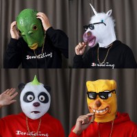 緑の魚の頭のセット砂の彫刻魚の頭の奇妙な顔マスクピックアップスプーヘッドカバー緑の人魚面白い動物麺
