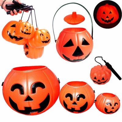 光るカボチャランタンハロウィンポータブルカボチャバケツカラフルな音楽音声制御カボチャランタンキャンディージャーゴーストフェスティバル卸売