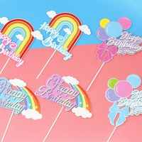誕生日パーティーケーキデコレーションベーキングカードレインボークラウドオーナメントフラグデザートテーブルシーンデコレーション 520