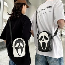 男性と女性のためのクロスボディバッグ、韓国スタイルのニッチ トレンド 、面白いゴーストスカルクロスボディショルダーバッグ、ソフトPU携帯電話スモールショルダーバッグ