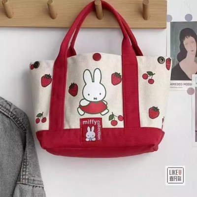 新しい漫画ウサギの刺繍肥厚キャンバスハンドバッグマルチポケットポータブルショルダーバッグママが外出時に持ち運べます