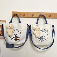 トートバッグ漫画ソフトかわいいクマキャンバスショルダーバッグ日本原宿シックな学生クロスボディバッグ女性のための