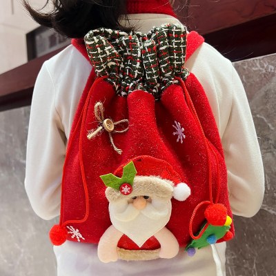 クリスマス子供用バックパック、老人雪だるま、ヘラジカのキャンディギフトバッグ、クリスマスイブのポータブル巾着アップルバッグ