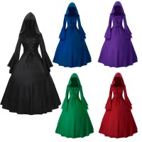 ハロウィンレディースドレス中世レトロゴシックベルスリーブステージパーティーチュニックドレス