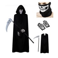 ハロウィンパーティー大人のデスブラックケープマントスカルフェイスマスクグローブハロウィンコスチューム小道具セット