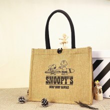 リネントートバッグ女性用ナチュラルカラーリネンシンプルなショッピングバッグ黄麻布ジュートバッグトートバッグ