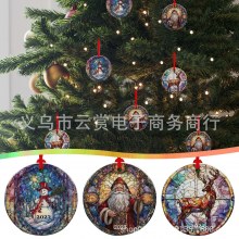 新しいクリスマスツリー吊り下げ飾りサンタクロースアクリルフラット吊り下げラウンド装飾