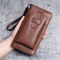 メンズ財布ロングニューレザーウォレットマルチカードスロット財布ツーインワンメンズビジネスジッパー多機能携帯電話バッグオリジナル