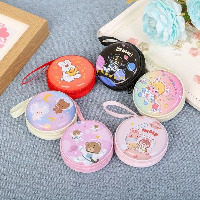 子供のクリエイティブかわいいブリキ小銭入れ漫画小銭入れヘッドフォンコードラウンドジッパー収納袋小さなギフト