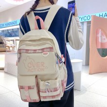 新しいチェック柄カラーマッチングバックパック、旅行バックパック、耐摩耗性、マルチポケット、かわいい中学生女性用ランドセル