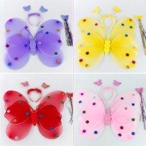 新しい二層蝶の羽 3 点セット、シルクメッシュの天使の蝶の羽、子供用パフォーマンス小道具、屋台旅行