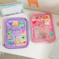 ガーリーかわいいクマ ipad タブレット バッグ PVC 透明タブレット収納袋 10.2 インチ 11 インチ ipad バッグ